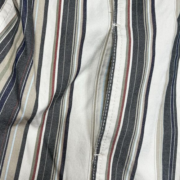 Liz Claiborne Striped Jean Jacket Large Beige Tan Gray Unlined Yoke Pockets - Picture 8 of 13